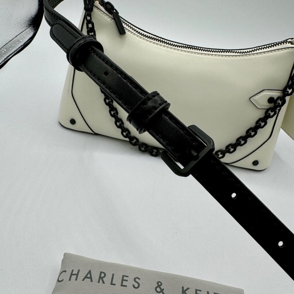 Charles & Keith Cream Crossbody Chain Handle Bag W/Changeable Straps Imported - Picture 10 of 13